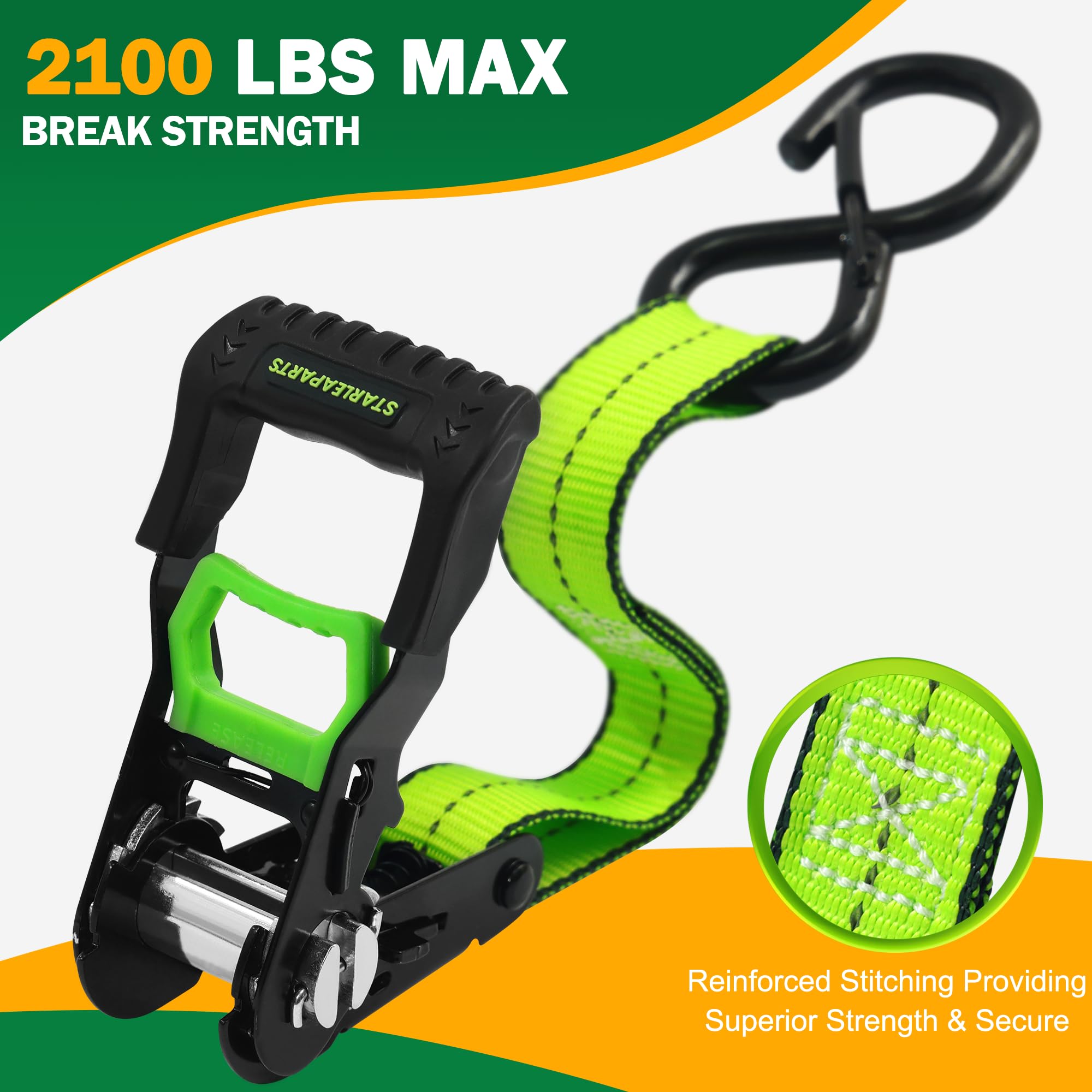 StarLeaparts Ratchet Tie Down Straps (4PK) - Lab Tested 2,100lb Break Strength - Perfect Ratchet Tie Downs with Coated S Hooks -